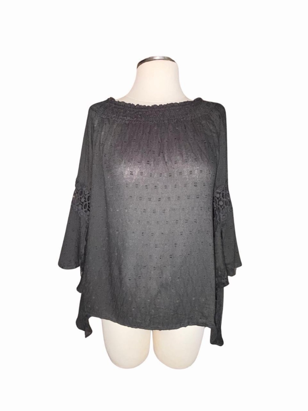 Angie Off-Shoulder Bell Sleeve Top - Charcoal - Picture 4 of 7